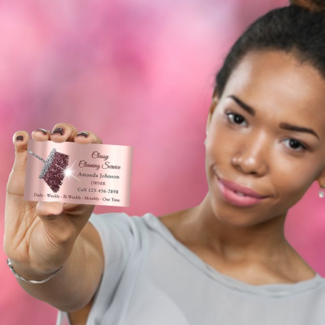 Classy Cleaning Service Maid Rose Silver Pink Business Card (Classy Cleaning Service Maid Rose Silver Pink Business Card)