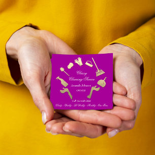 Classy Cleaning Services Gold Logo Maid House Pink Square Business Card