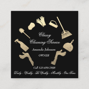 Classy Cleaning Services Gold Logo Maid House Square Business Card