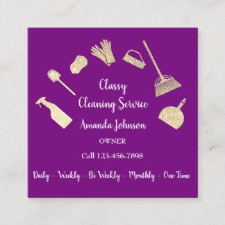 Classy Cleaning Services Gold Logo Maid Pink Berry Square Business Card