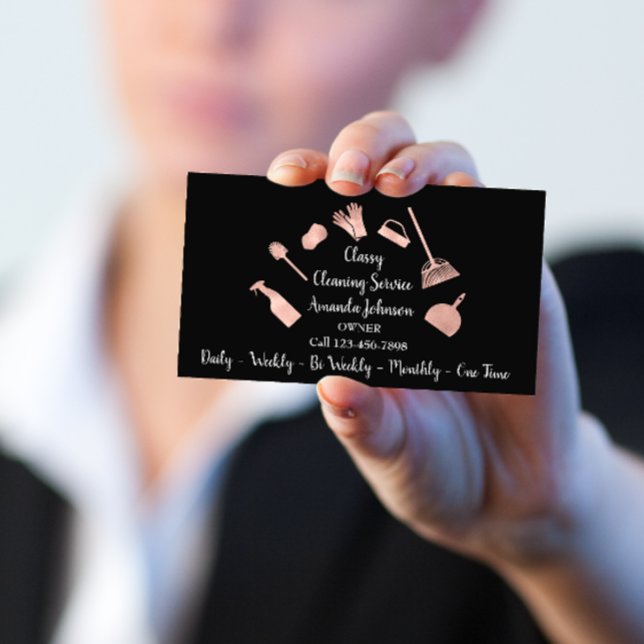 Classy Cleaning Services Gold Logo Maid Rose Glam Business Card (Classy Cleaning Services Gold Logo Maid Rose Glam Business Card)