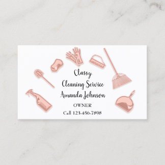 Classy Cleaning Services Gold Logo Maid White Rose Business Card