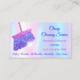 Classy Cleaning Services Holograph Blue Glitter Business Card