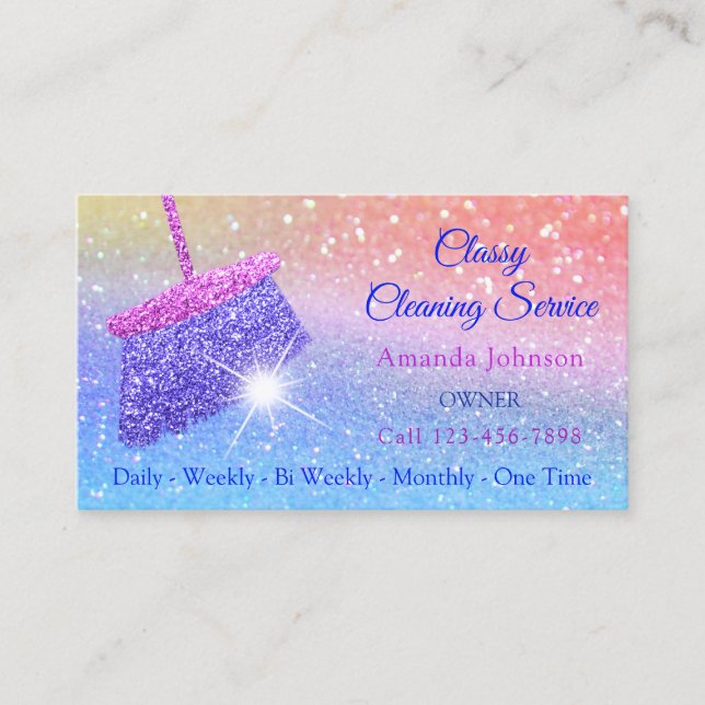 Classy Cleaning Services Holograph Ombre Glitter Business Card (Front)