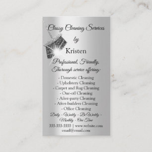 Classy Cleaning Services House Keeping QRCode Grey Business Card