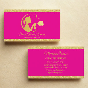 Classy Cleaning Services Logo Maid gold Business C Business Card
