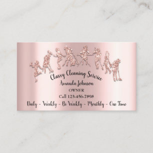 Classy Cleaning Services Logo Maid Rose Glitter Business Card