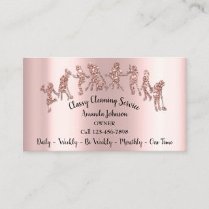Classy Cleaning Services Logo Maid Rose Glitter Business Card