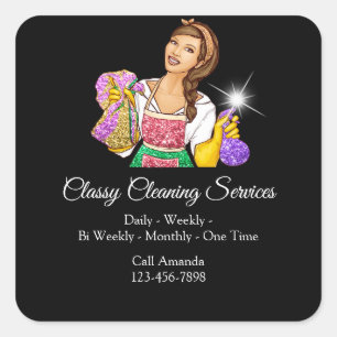 Classy Cleaning Services Maid Housekeeper Glitter Square Sticker