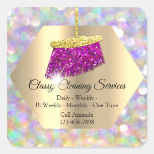 Classy Cleaning Services Maid Housekeeper Gold Square Sticker
