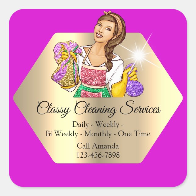 Classy Cleaning Services Maid Housekeeper Pink Square Sticker (Front)