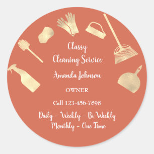 Classy Cleaning Services Office Maid Gold Home Lux Classic Round Sticker