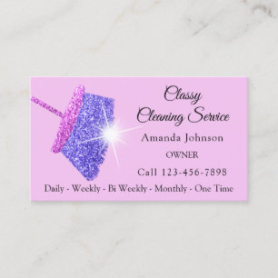 Classy Cleaning Services Pink Purple Glitter Maid Business Card