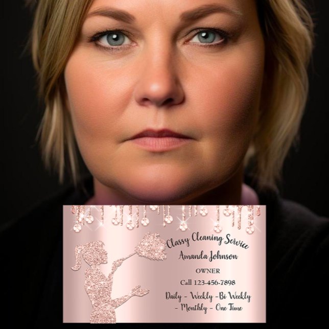 Classy Cleaning Services Rose Logo Maid Diamond Business Card (Classy Cleaning Services Rose Logo Maid Diamond Business Card)