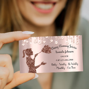 Classy Cleaning Services Rose Logo Maid Drips Business Card