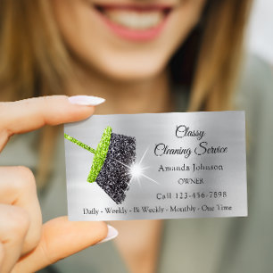 Classy Cleaning Services Silver Mint Glitter Grey Business Card