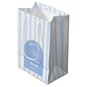 Classy Coastal Blue White Stripe Wedding Thank You Medium Gift Bag