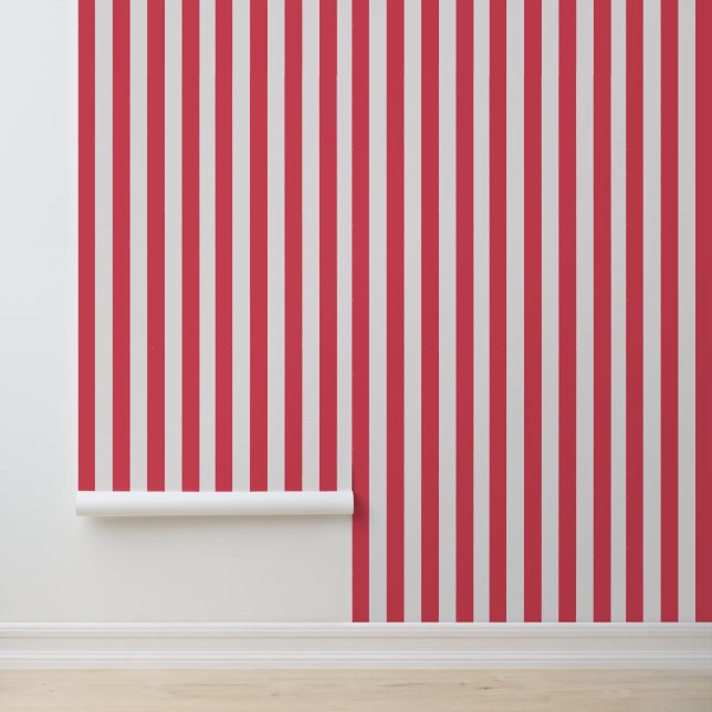 Classy Coastal Chic Coral White Stripes Wallpaper (Application)