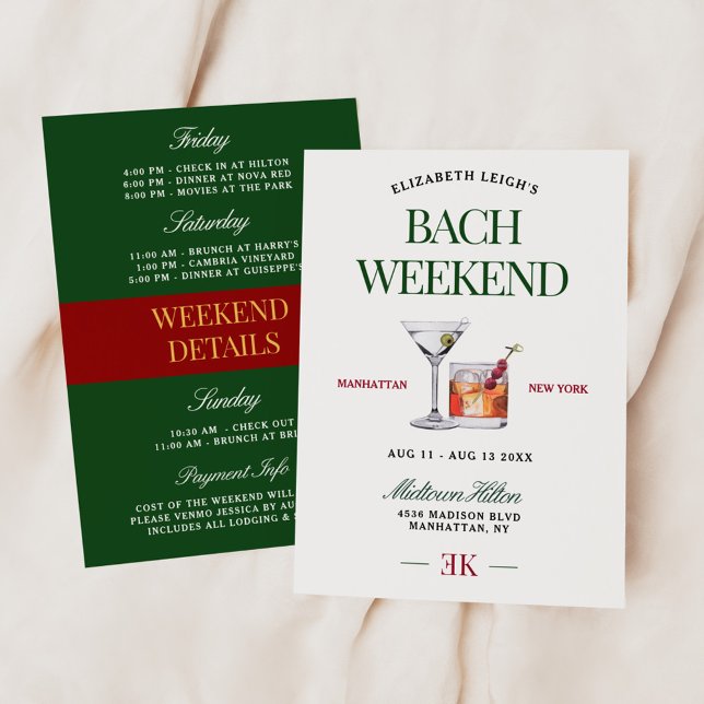 Classy Cocktail Green & Red Bachelorette Weekend Invitation (Creator Uploaded)