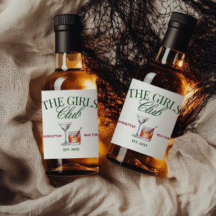 Classy Cocktails Green & Red Girl's Club Liquor Bottle Label