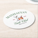 Classy Cocktails Green & Red Girl's Club Round Paper Coaster<br><div class="desc">This green and red themed design featured some classic cocktails.</div>