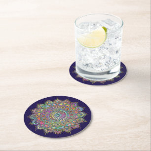 Classy Colorfully Mandala India Style 1 Round Paper Coaster