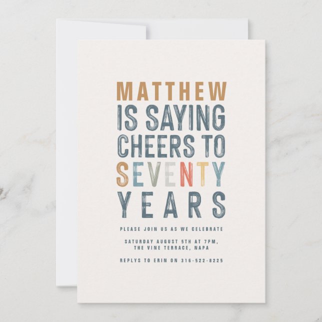 Classy colourful cheers to 70 years birthday (Front)