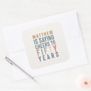 Classy colourful cheers to fifty years birthday square sticker