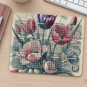 Classy Colourful Elegant Floral 2027 Calendar Mouse Pad