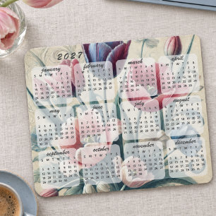 Classy Colourful Elegant Floral 2027 Calendar Mouse Pad