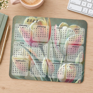 Classy Colourful Elegant Floral 2027 Calendar Mouse Pad