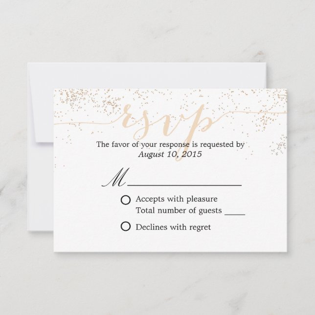 Classy Confetti Dots Script Wedding RSVP Card (Front)