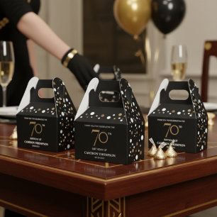 Classy Confetti Gold Black 70th birthday Favour Box