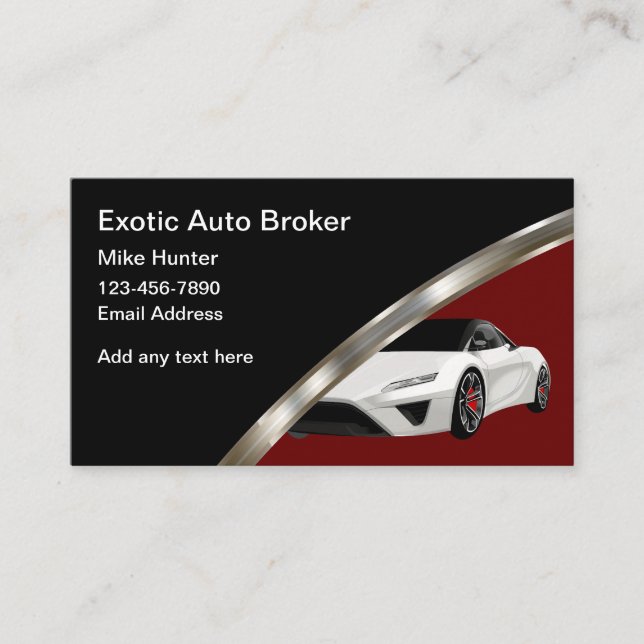 Classy Cool Auto Broker Exotic Car Businesscards Business Card (Front)