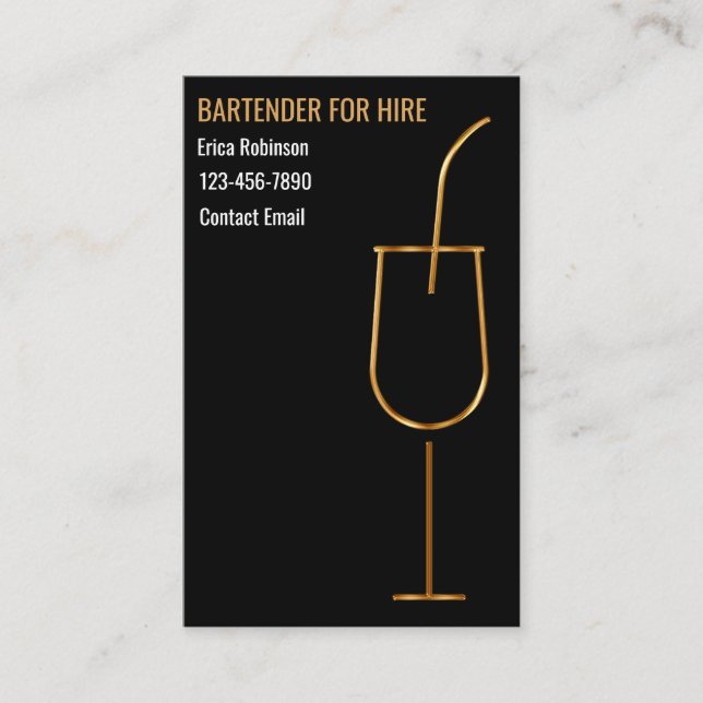Classy Cool Bartender For Hire Business Cards (Front)
