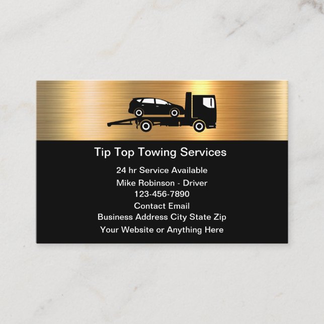 Classy Cool Metallic Towing Service Business Cards (Front)
