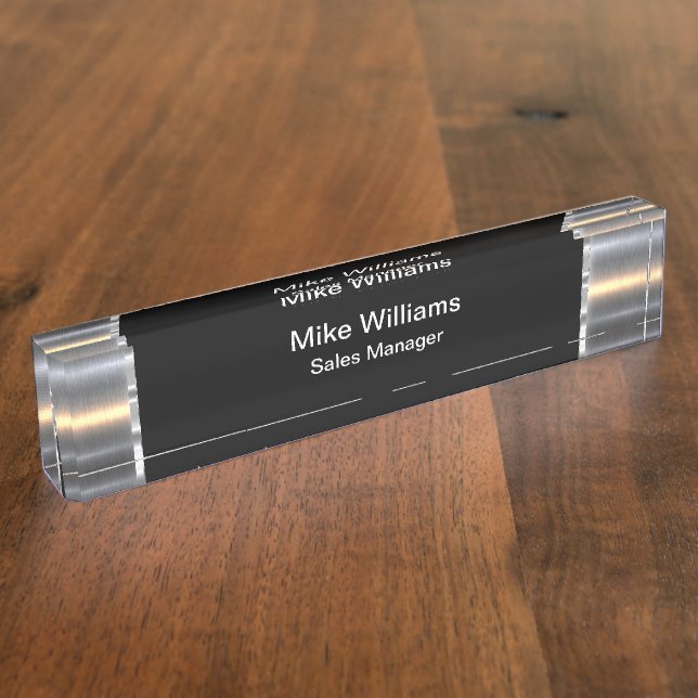Classy Cool Office Desk Name Plate Silver Tone (Side)
