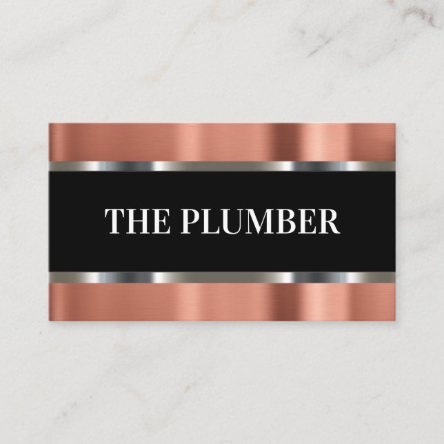 Classy Copper Band Graphic Plumber Business Cards (Front)