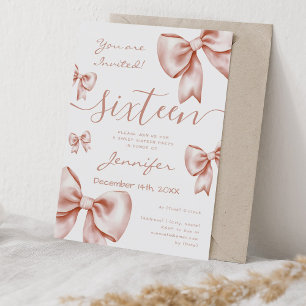 Classy Coquette Rose Gold Bow Sweet 16 Party  Invitation