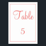 Classy coral and white table number<br><div class="desc">A coral table card that is classy,  this item portrays a coral and white  design using easy to fill in templates.  The text can be customised as well as the colour of the table card and square.  Personalise your table card today!</div>