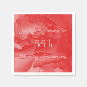 Classy Coral Pink Rose, 55th Wedding Anniversary Napkin