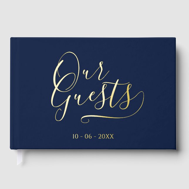 Classy Couple Initials Wedding Date Year Gold Guest Book (Front)
