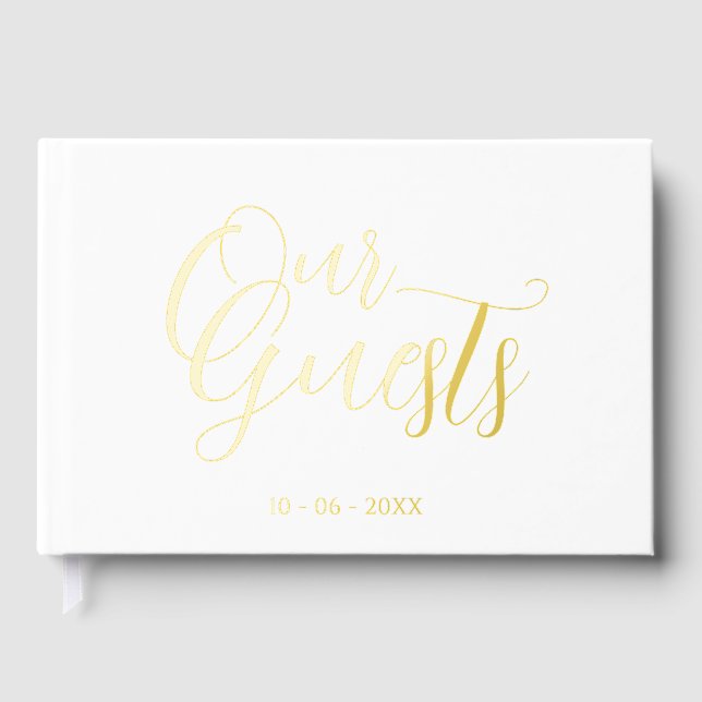 Classy Couple Initials Wedding Date Year Gold Guest Book (Front)