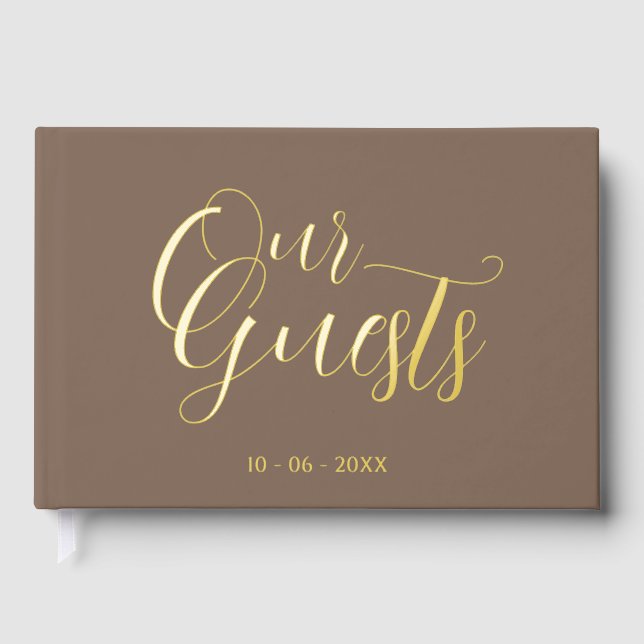 Classy Couple Initials Wedding Date Year Gold Guest Book (Front)