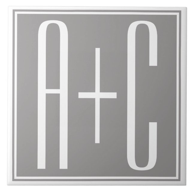 Classy Couples Initails | White & Grey Ceramic Tile (Front)