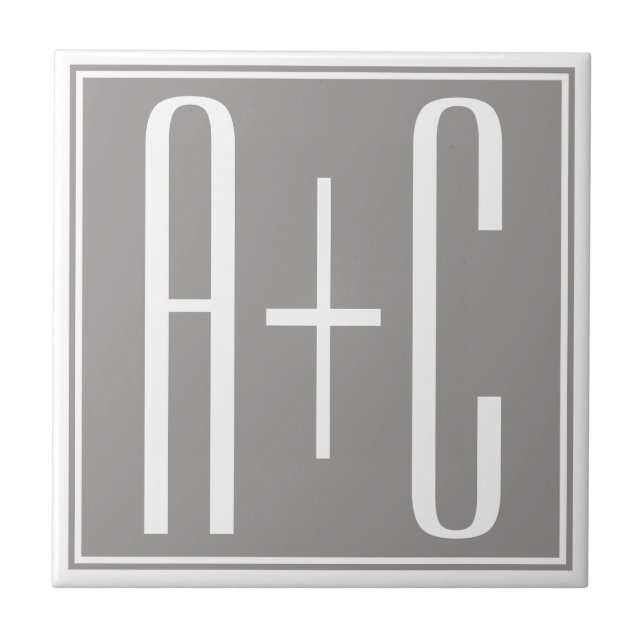 Classy Couples Initails | White & Grey Ceramic Tile (Front)