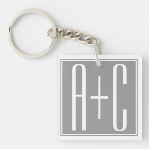 Classy Couples Initails   White & Grey Key Ring