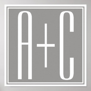 Classy Couples Initails   White & Grey Poster