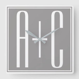 Classy Couples Initails White & Grey Square Wall Clock
