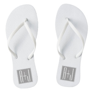 Classy Couples Initails   White & Grey Thongs